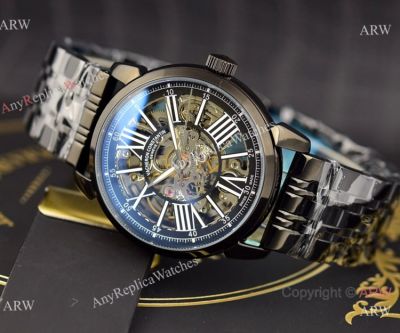 Best Replica Vacheron Constantin Skeleton Black Steel Watches